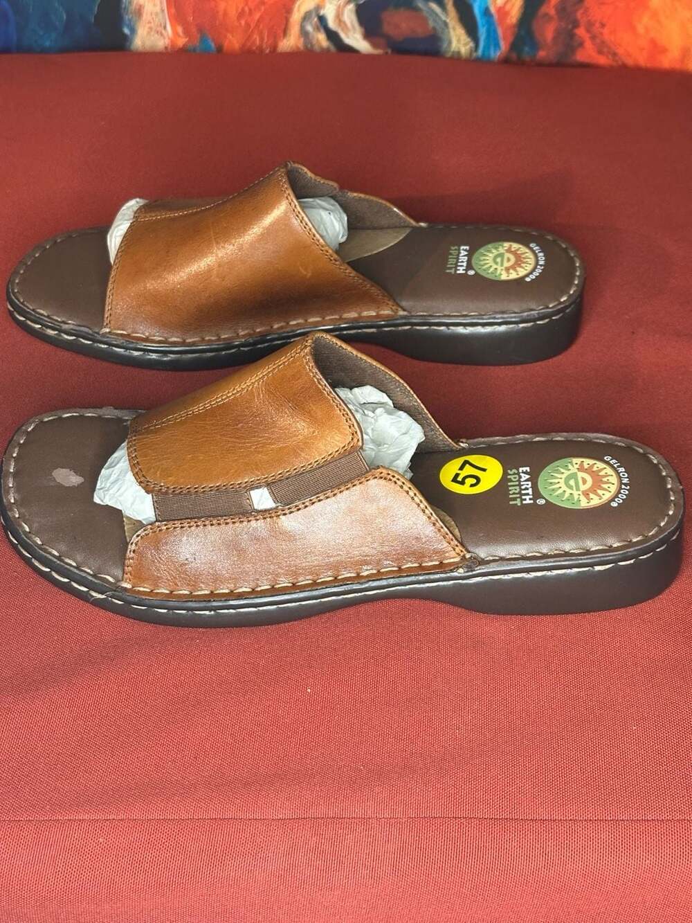 Earth Spirit Gelron 2000 Brown Leather Slide Sandals